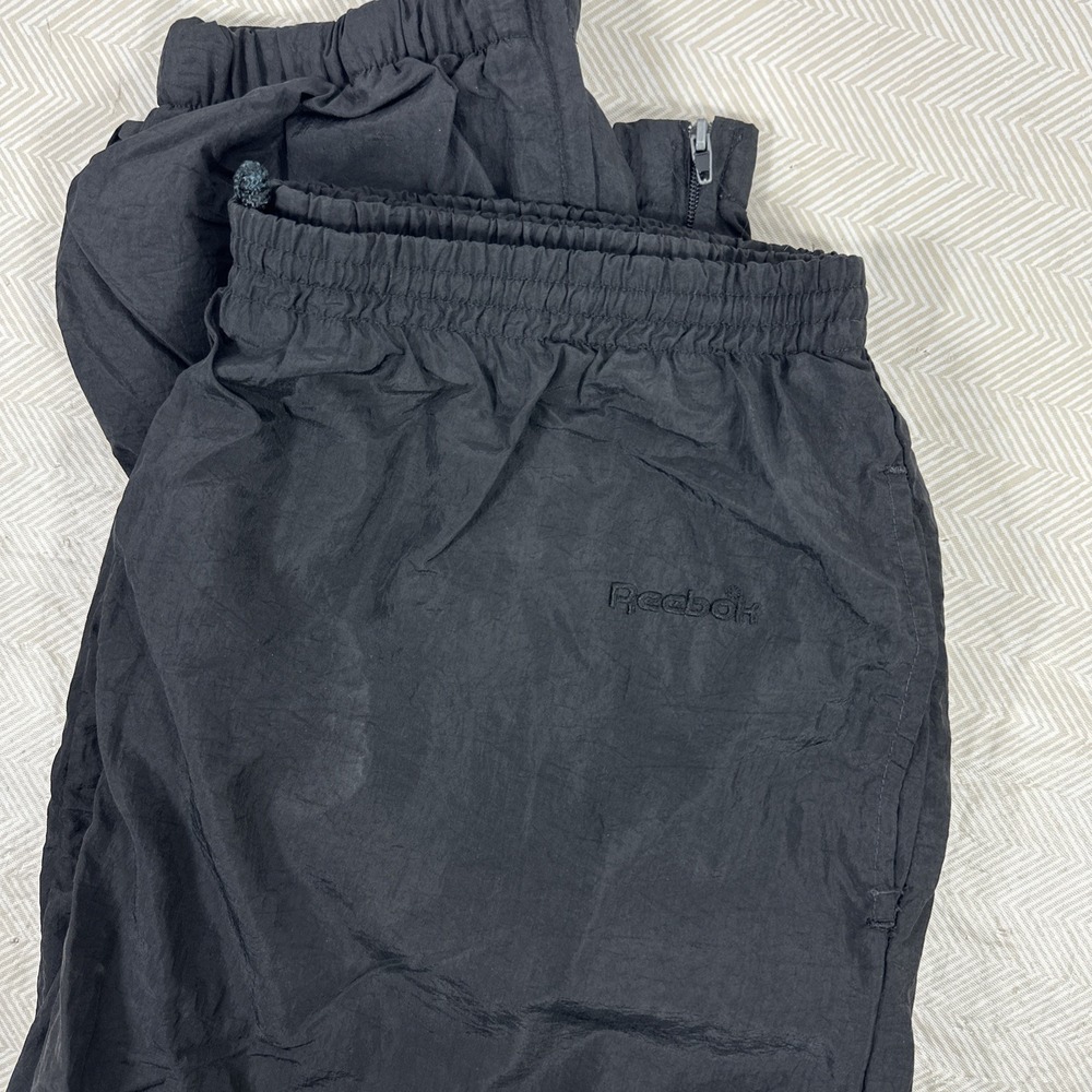 Vtg‎ Y2K Reebok Track Pants Baggy Windbreaker Men's L Lined Black Ankle Zip